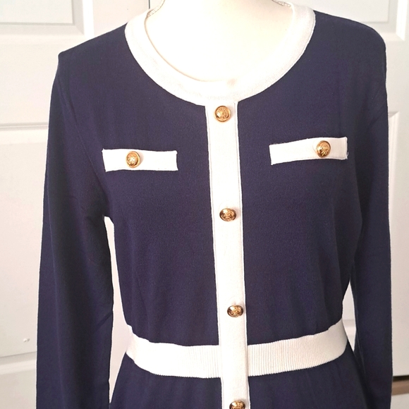 MEROKEETY Knit Sweater Dress Button Short Sleeve Crew Neck Mini Dress Large NWT - Picture 2 of 7